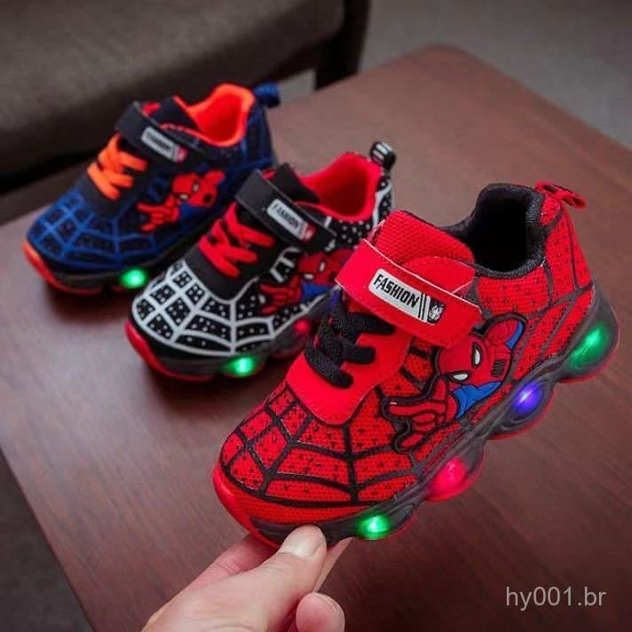 Tênis Esportivos Masculinos do Homem-Aranha com LED Luminoso, Sola Flexível e Respirável DLTP