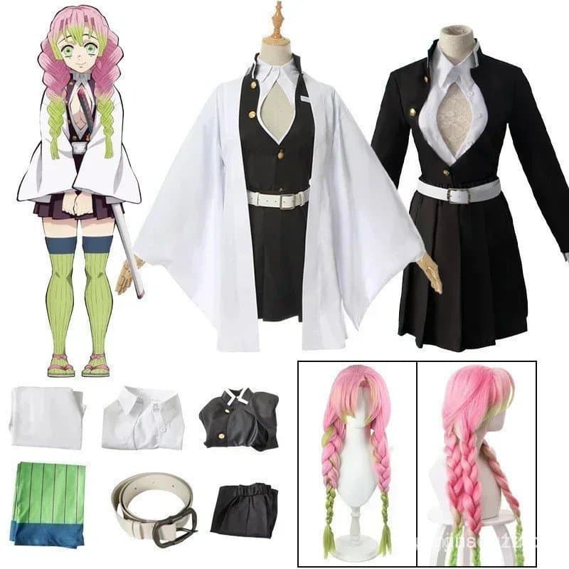 Anime Kanroji Mitsuri Cosplay Traje Quimono Haori Vestido Peruca Roupas De Halloween Para Crianças E Adultos