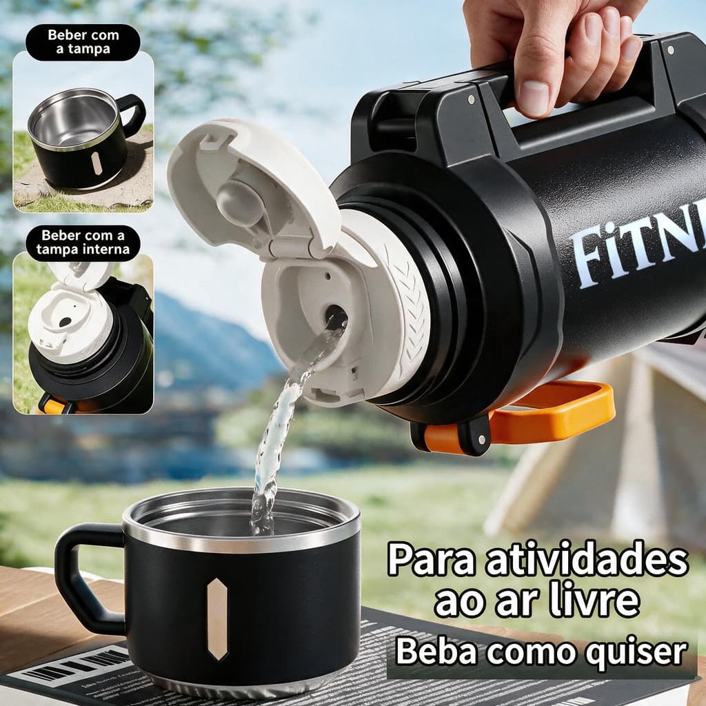 Garrafa Térmica 2L Com Tampa-Copo e Filtro de Chá À Prova de Vazamentos Ideal Para Viagens e Dia a Dia BP-11049