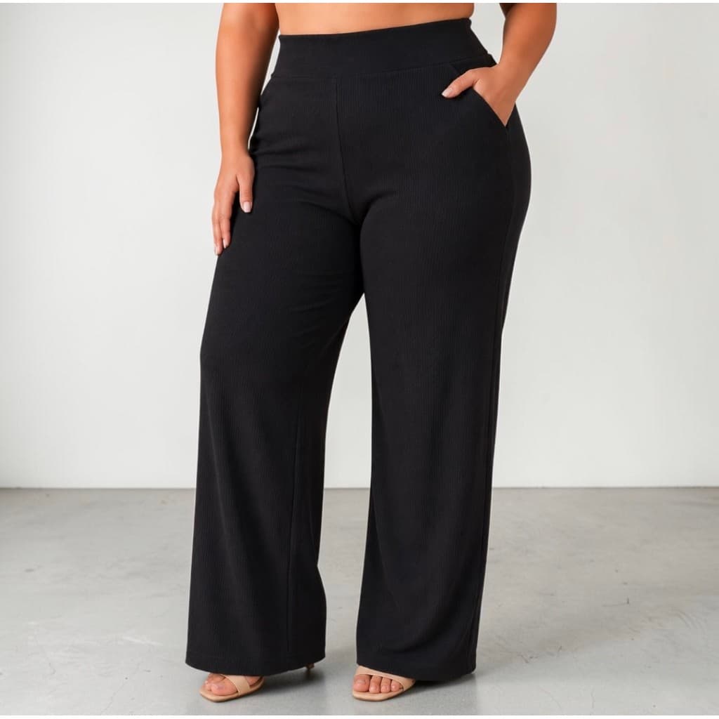 Calça Wide Leg Plus Size Feminina Pantalona Elegante Cintura Alta Moda Casual 44 ao 54