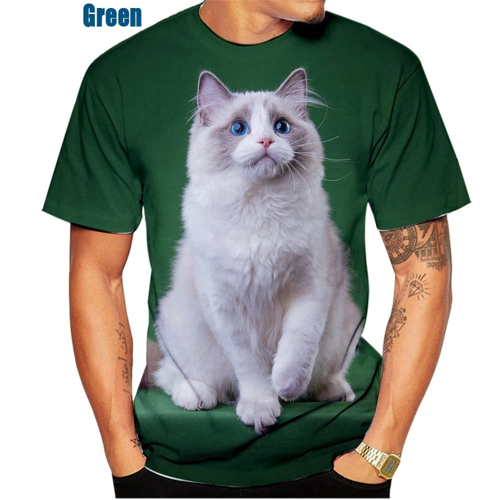 Novo Design de moda legal camiseta masculina 3d impresso gato camisa de manga curta verão topo pulôver masculino