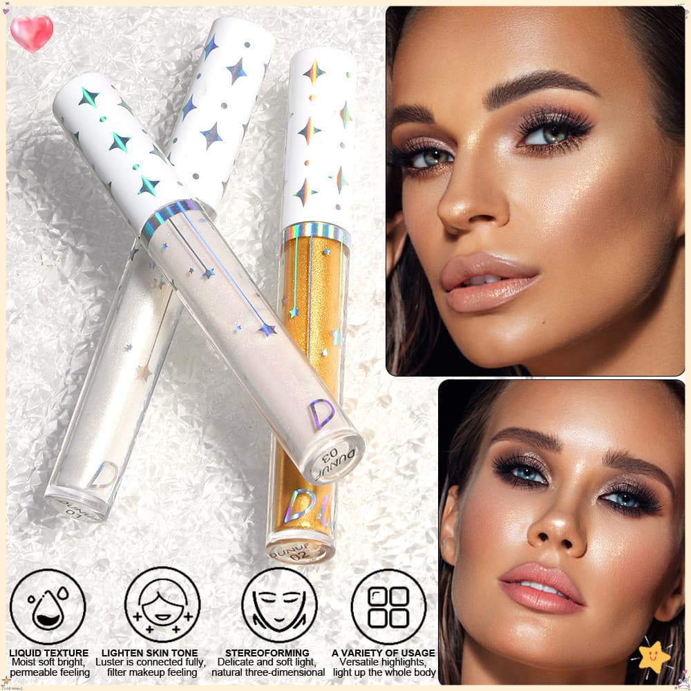 Iluminador Líquido DUNUF Luminizer Rosto e Corpo Shimmer Brilho Sedoso Resistência Leve à Água Maquiagem