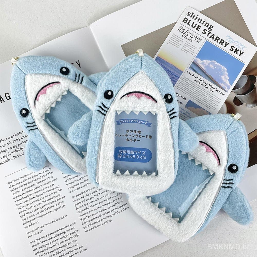 Chaveiro de Pelúcia de Tubarão de Desenho Animado, Porta-Cartão de Foto, Pingente Fofo para Exibição de Photocard de Ído