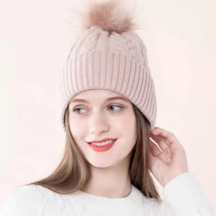 Gorro Feminino Touca Trançado Frio Inverno Adulto Forro Pelo Pompom