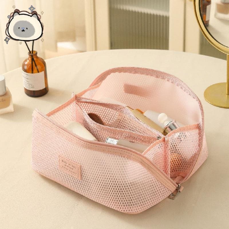 Bolsa De Maquiagem Transparente De Malha , Organizador De Cosméticos PU De Grande Capacidade Para Mulheres , Higiene Pes