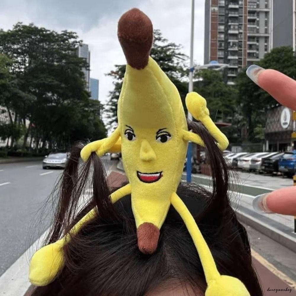 Tiara Engraçada De Boneca De Pelúcia De Banana Grande Com Música-Grampo De Cabelo Bobo De Abas Largas