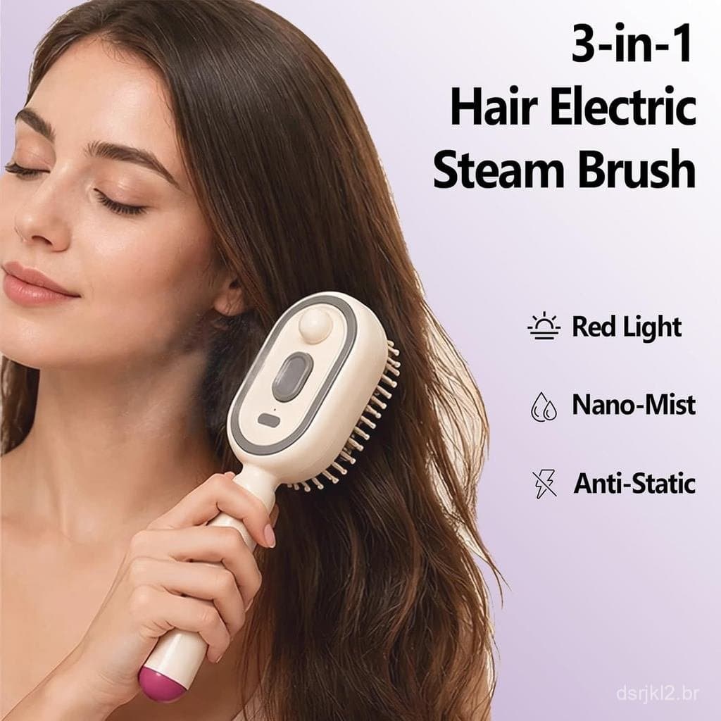 Escova Elétrica com Almofada de Ar e Spray para Mulheres, Escova a Vapor Elétrica para Cabelo, Escova de Cabelo Recarreg