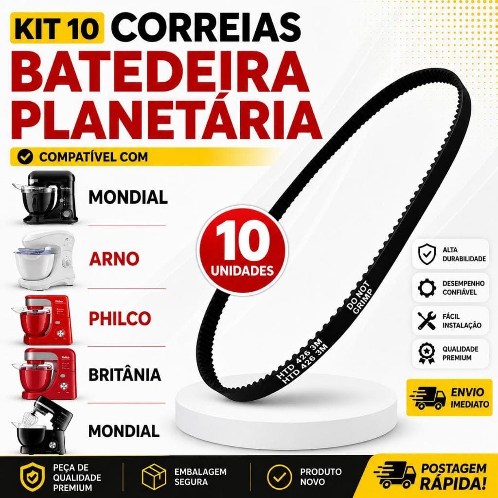 Kit 10 Correia Borracha Batedeira Planetária Mondial Britânia Arno Philco