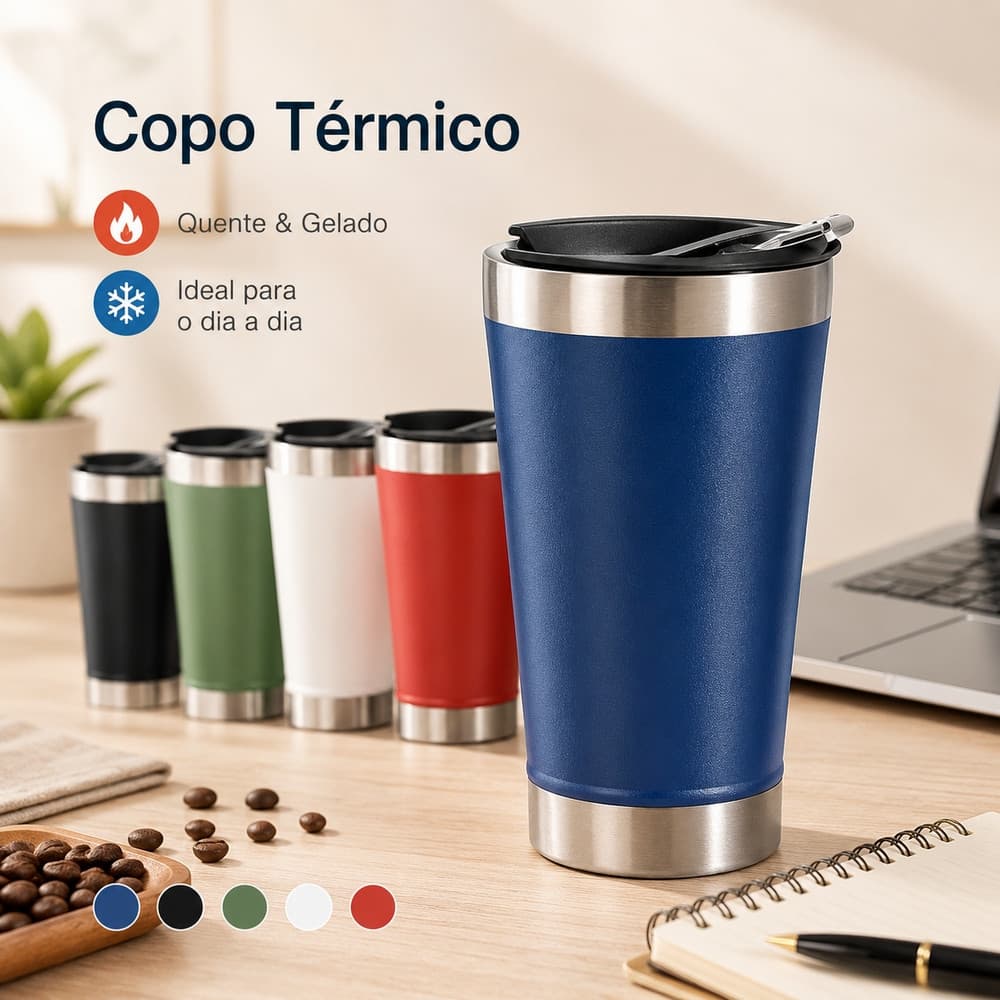 Copo Térmico De Inox Bebidas Gelada e Quente Com Tampa e Abridor 473ml GL