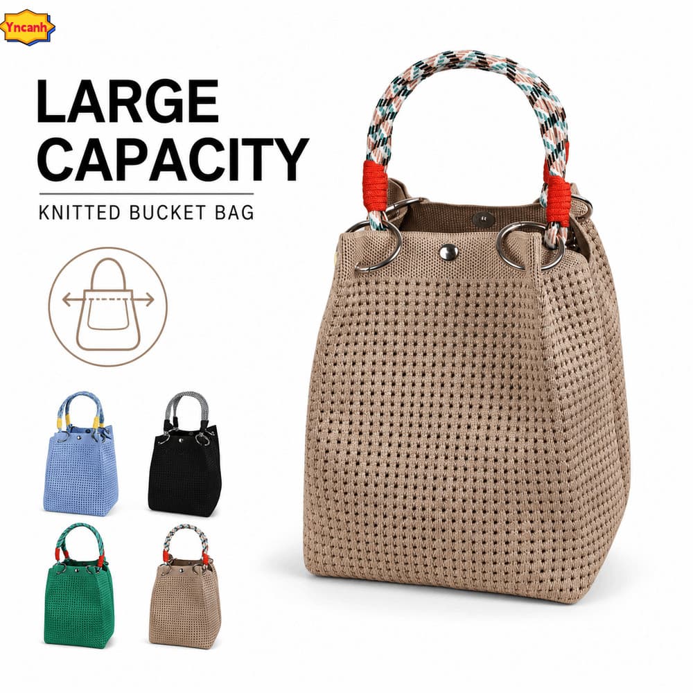 YNCANH Mini Sacola , Bolsa Balde De Malha Com Alça De Anel Compacto Geométrica De Grande Capacidade De Cor Sólida