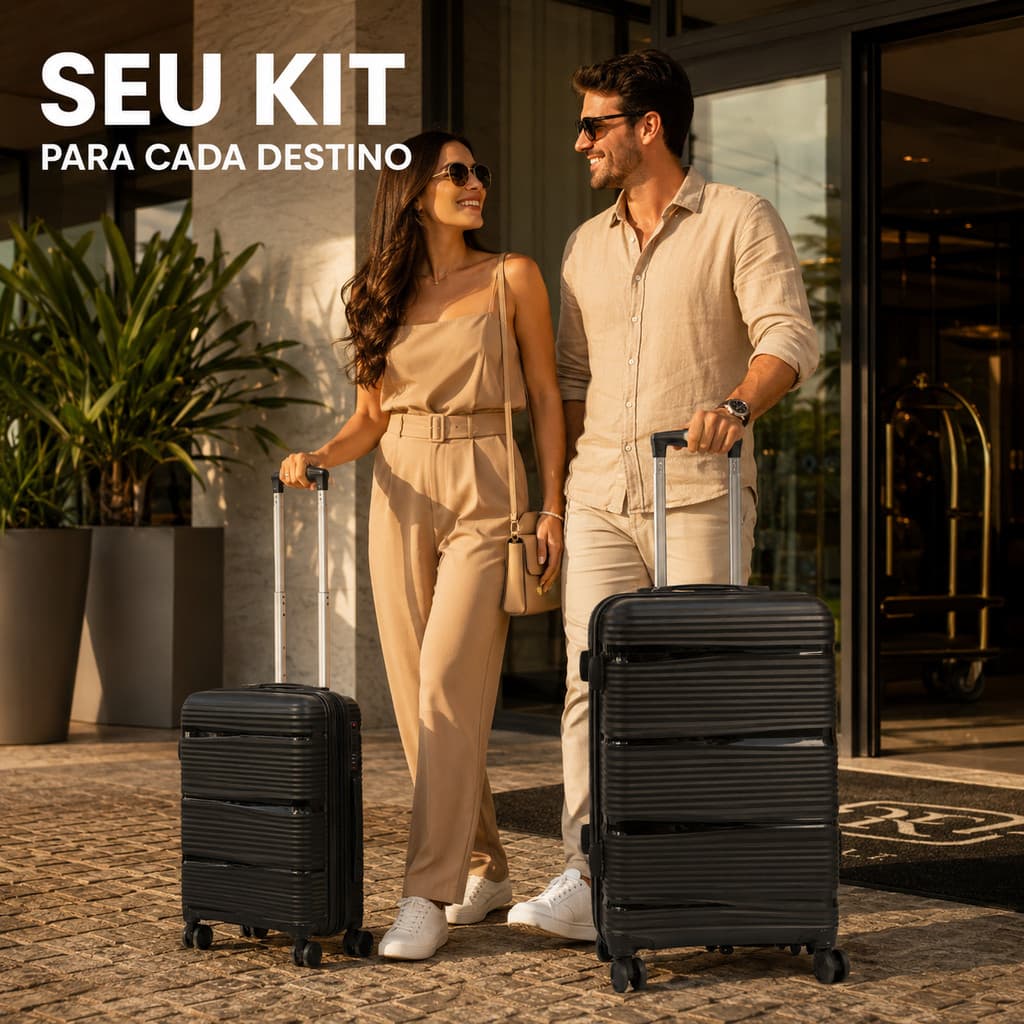 Kit 2 Malas de Viagem em PP Rígida P 10kg e M 15kg Bordo Despacho com Rodinhas 360°