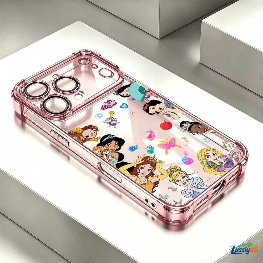 Caso Anti-Queda Galvanizado Pára-Choques Para iPhone 17 Pro Max 16 15 13 12 14 Plus Ar Conto De Fadas Princesa Capa Luss
