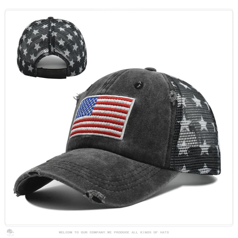 ￼ Boné de beisebol masculino vintage lavado com bandeira americana bordada, boné feminino de verão para atividades ao ar