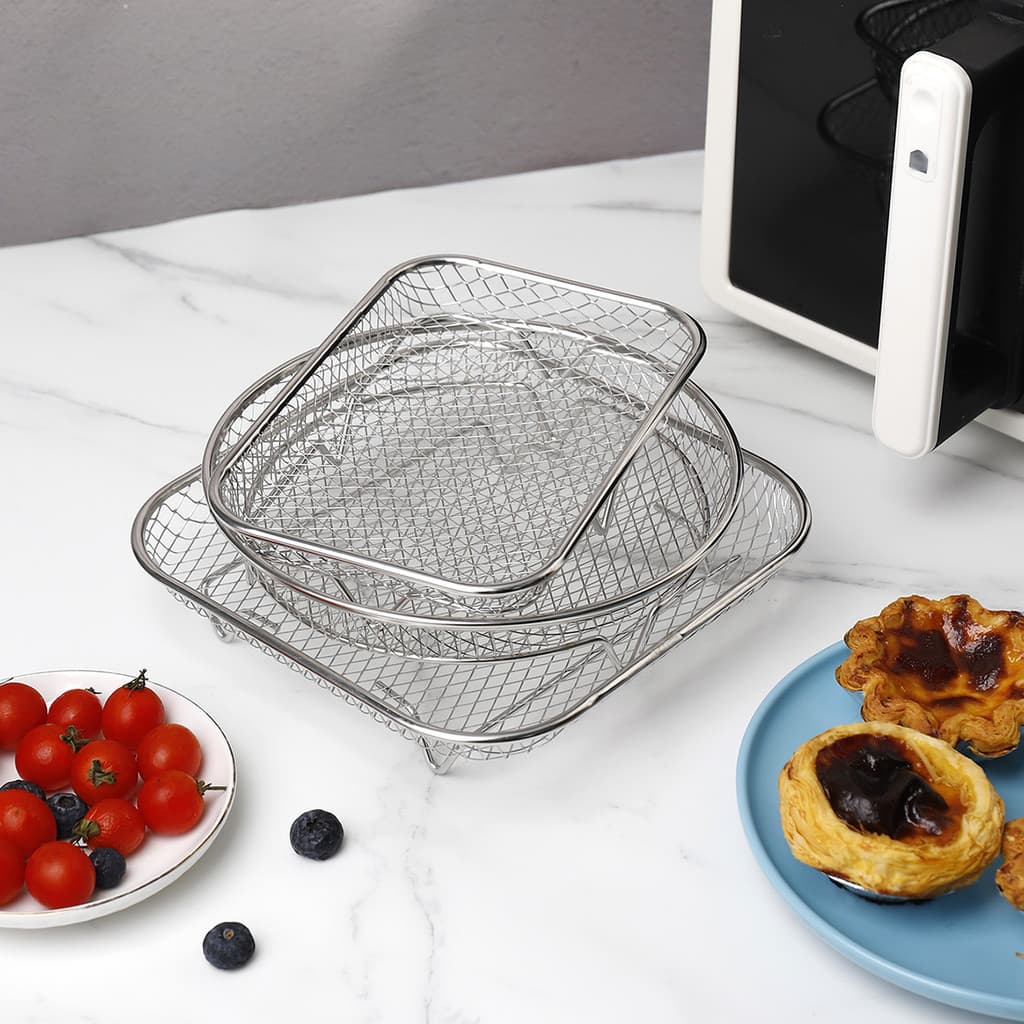 Acessórios Para Fritadeira De Ar Em Aço Inoxidável 304 Cesta Quadrada De Malha Grelhar Forno De Drenagem De Óleo Multifu