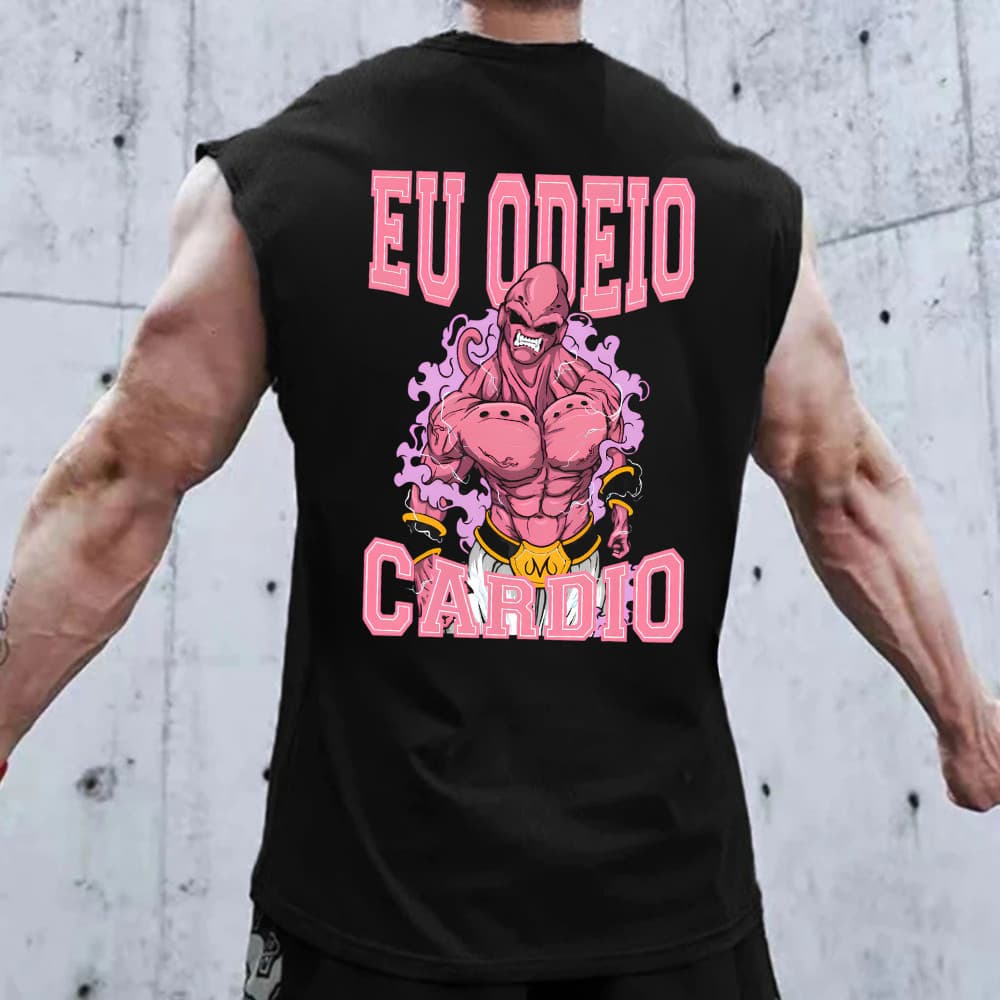 Camiseta Regata Machão Masculina Oversized com Estampa Odeio Cardio Majin Boo Lançamento