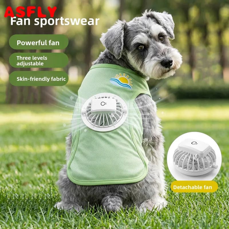 Colete De Resfriamento De Verão Para Cachorro Com Ventilador Usb Removível , Malha Respirável Ajustável De 3 Velocidades