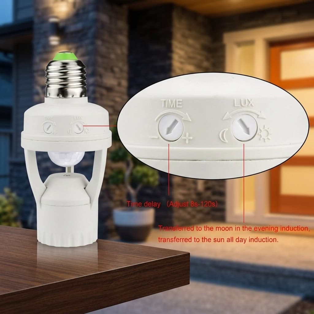 Porta-lâmpada com Fotocélula e Sensor de Presença para Lâmpada Bivolt Automático Interruptor Inteligente