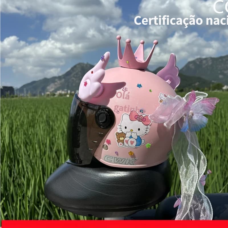 Capacete de princesa com coroa, asas e fitas removíveis – capacete de segurança infantil