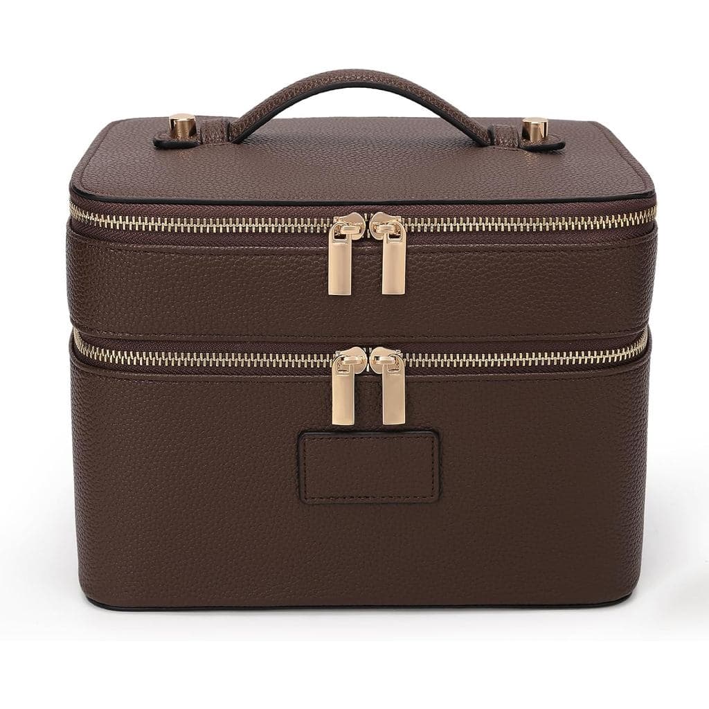 HiTotes Nécessaire Grande para Maquiagem, Estojo de Maquiagem Duplo para Mulheres, Nécessaire de Viagem em Couro, Bolsa