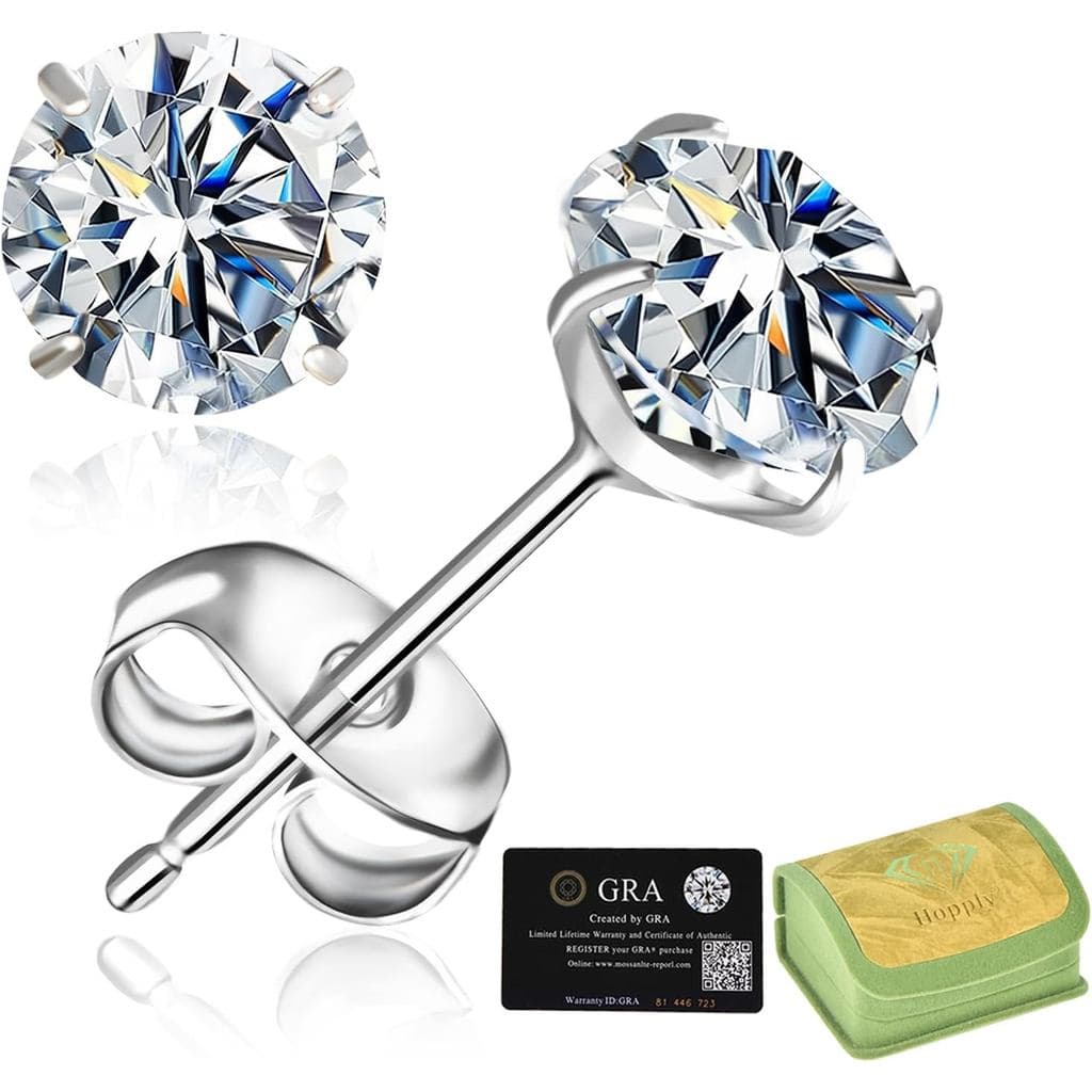 Brincos de Moissanite para Homens e Mulheres, 0.2CT-1.6CT, Cor D, Certificados GRA, Brincos de Casamento Redondos de Moi