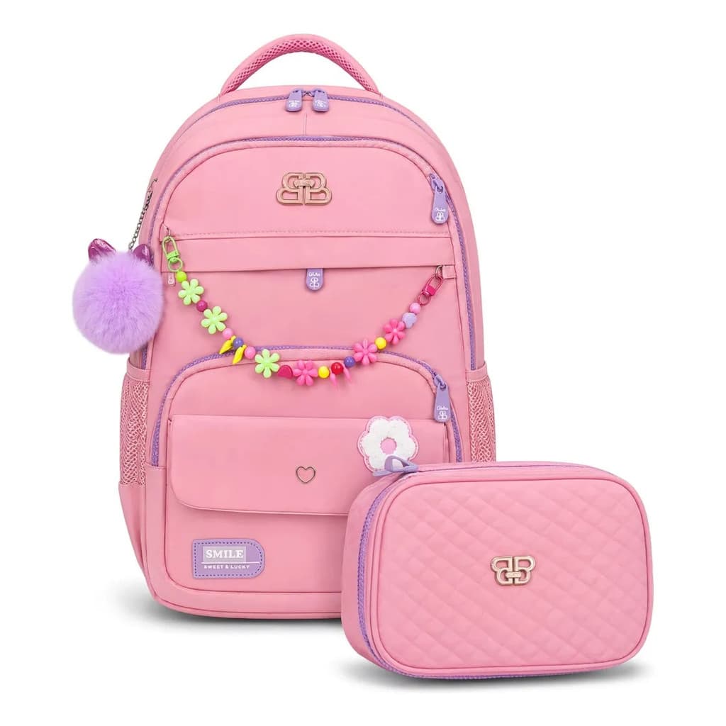 Kit Escolar Mochila Infantil Feminina Estojo Grande Organizador Impermeável Material Resistente Principal Amplo Bolsos