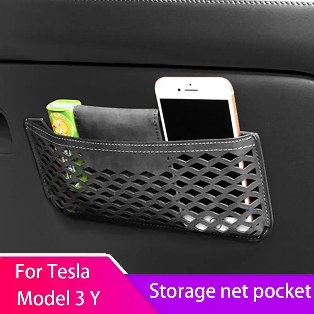 Para Tesla Modelo 3 Y 2017-2023 Virar Pele Rede De Armazenamento Do Carro Corda Bolsa Saco Chave Titular Telefone Cigarr