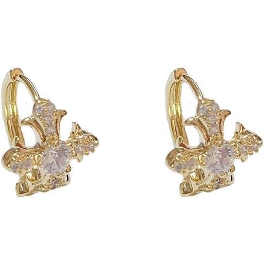 Brincos de Argola com Flor Banhados a Ouro 18K – Design Floral Delicado com Zircônia Cúbica Brilhante TG23