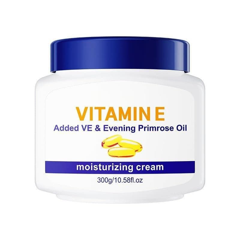 Um creme hidratante multi-efeitos, rico em vitamina E, vitamina D e óleo de onagra, adequado para acalmar e hidratar.