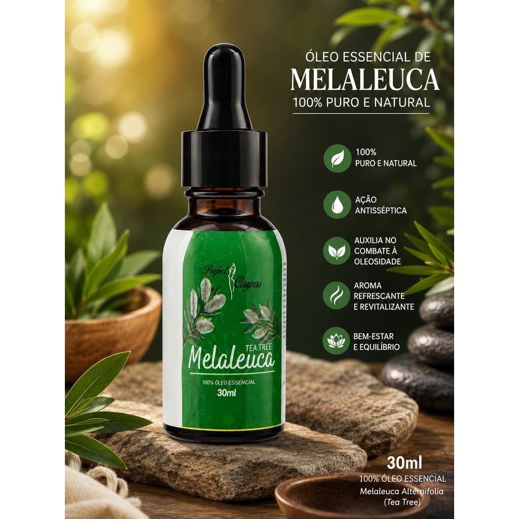 OLEO DE MELALEUCA PARA ROSTO  30ml FACIL APLICACAO BICO DOSADOR TEA TREE AROMA REFRESCANTE