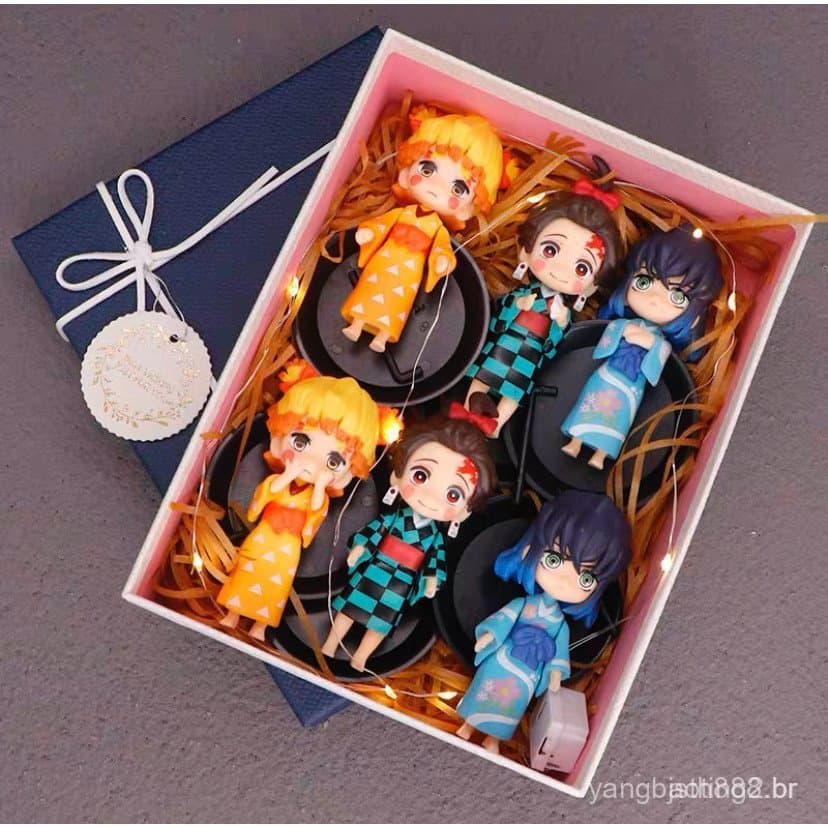 2025Boneco Kimetsu no Yaiba Demon Slayer Anime Figura De Ação Decoração Miniatura Tanjirou/Nezuko/Zenitsu/Inosuke /