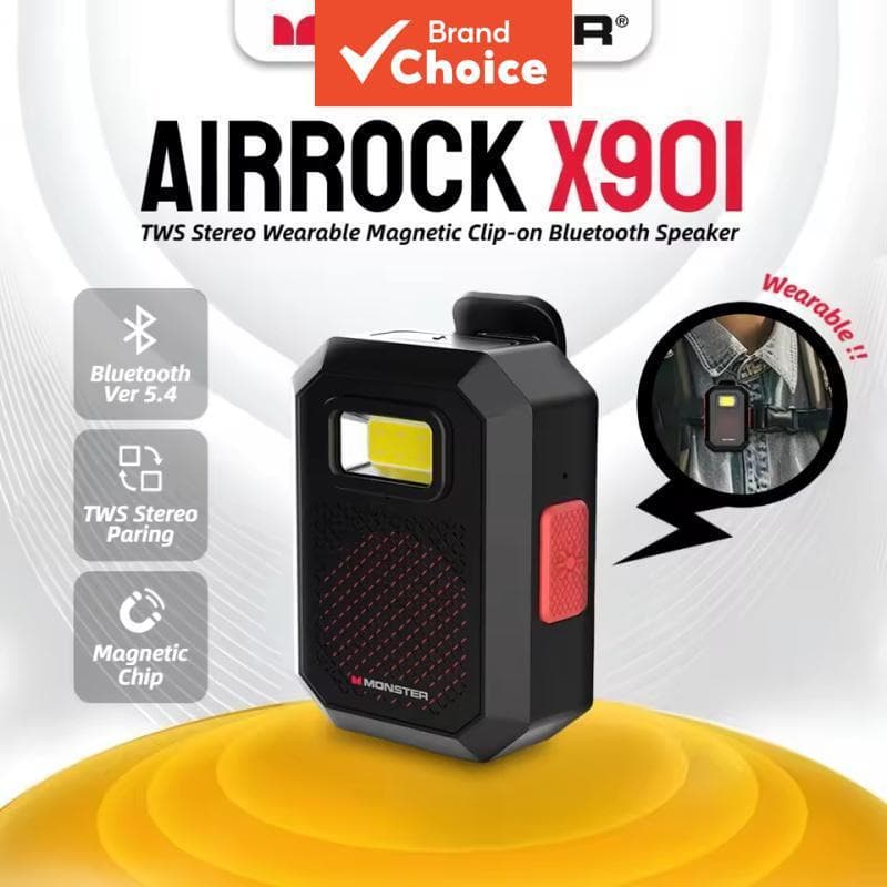Monster AirRock X901 Original Wearable Portátil Bluetooth 5.4 Alto-falante Magnético Clipe-on Caixa de Som TWS Estéreo