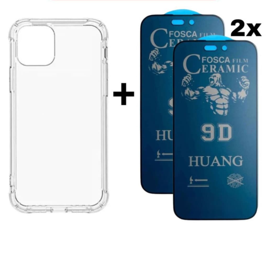 Kit 3em1 Capa Space + 2X Película Cerâmica Fosca Privacidade Para iPhone XS X 11 12 13 14 15 16 Pro Max