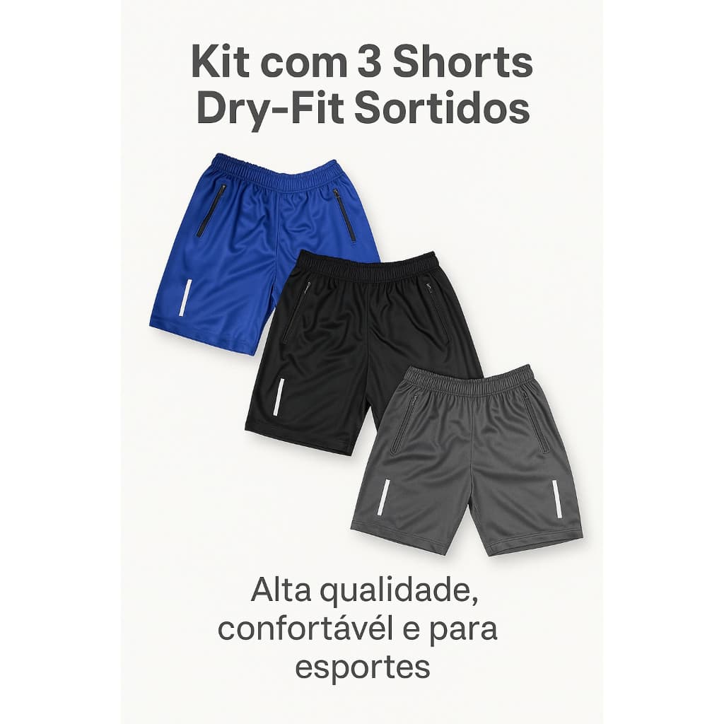 Promoção 1 unidade ou Kit 3 Shorts Dry-Fit Sortidos Masculino Esportes e Treinos com Qualidade