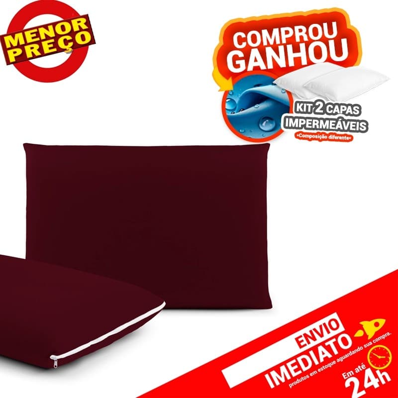Kit 2 Capas de Travesseiro Helanca Malha em Gel C/ Zíper 50x70cm Vinho + 2 Capas Impermeáveis