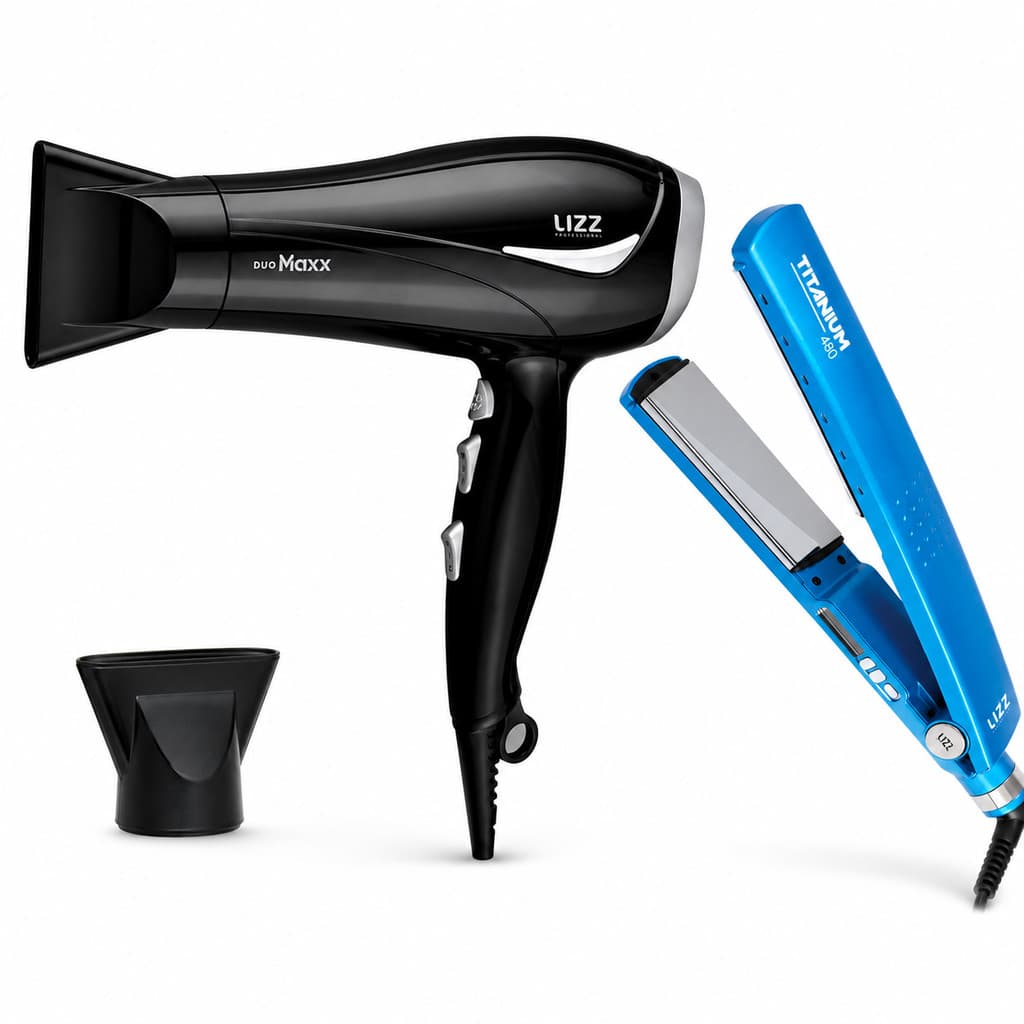 Kit Lizz Secador Duo Maxx 2000W Bivolt + Prancha Titanium 480F Profissional