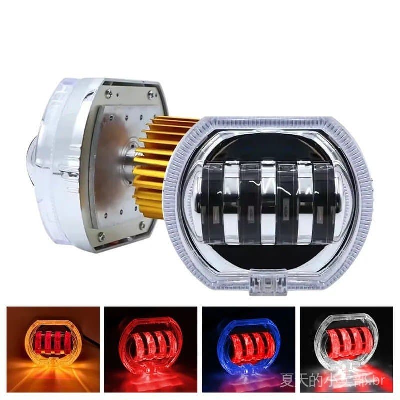 Farol LED para Motocicleta, Luz de Ponto com Olhos de Anjo e Demônio em Duas Cores, 45W DRL, Lâmpada de Neblina para Mot