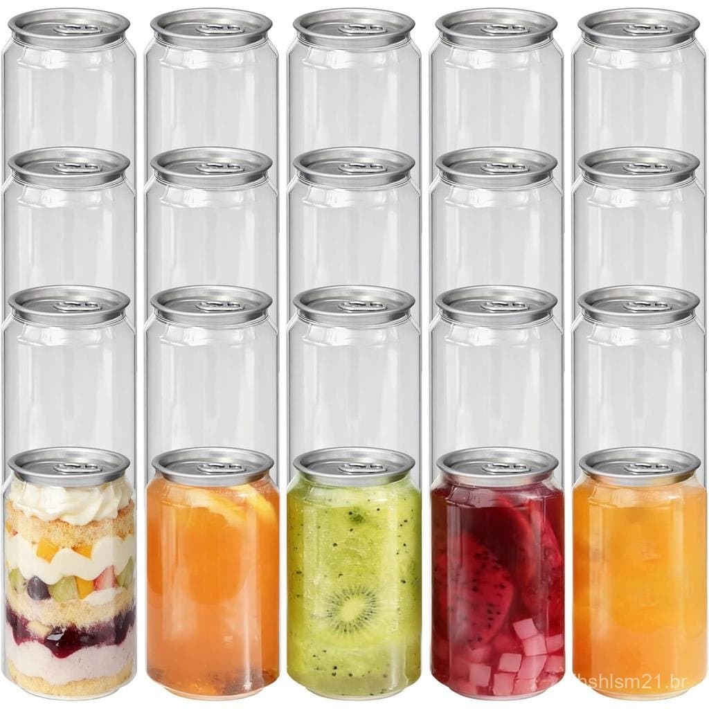Pacote com 100 Garrafas Plásticas para Suco com Tampas, Latas de Refrigerante Vazias com Tampas de Alumínio para Smoothi