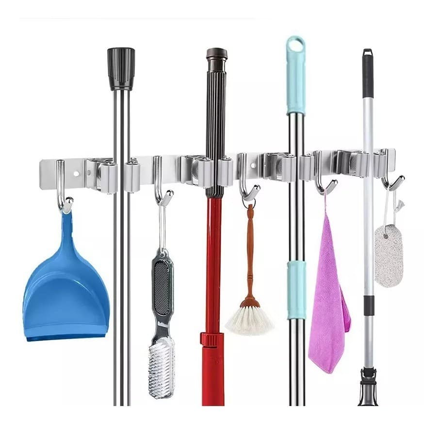 Suporte De Parede 7 ou 9 Ganchos Porta Vassoura Mop Rodo Utensílios de Limpeza