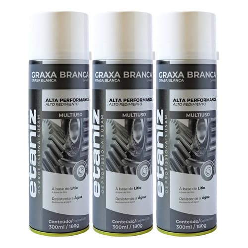Kit 3 unidades Graxa branca De Lítio Etaniz Spray 300ml/180g