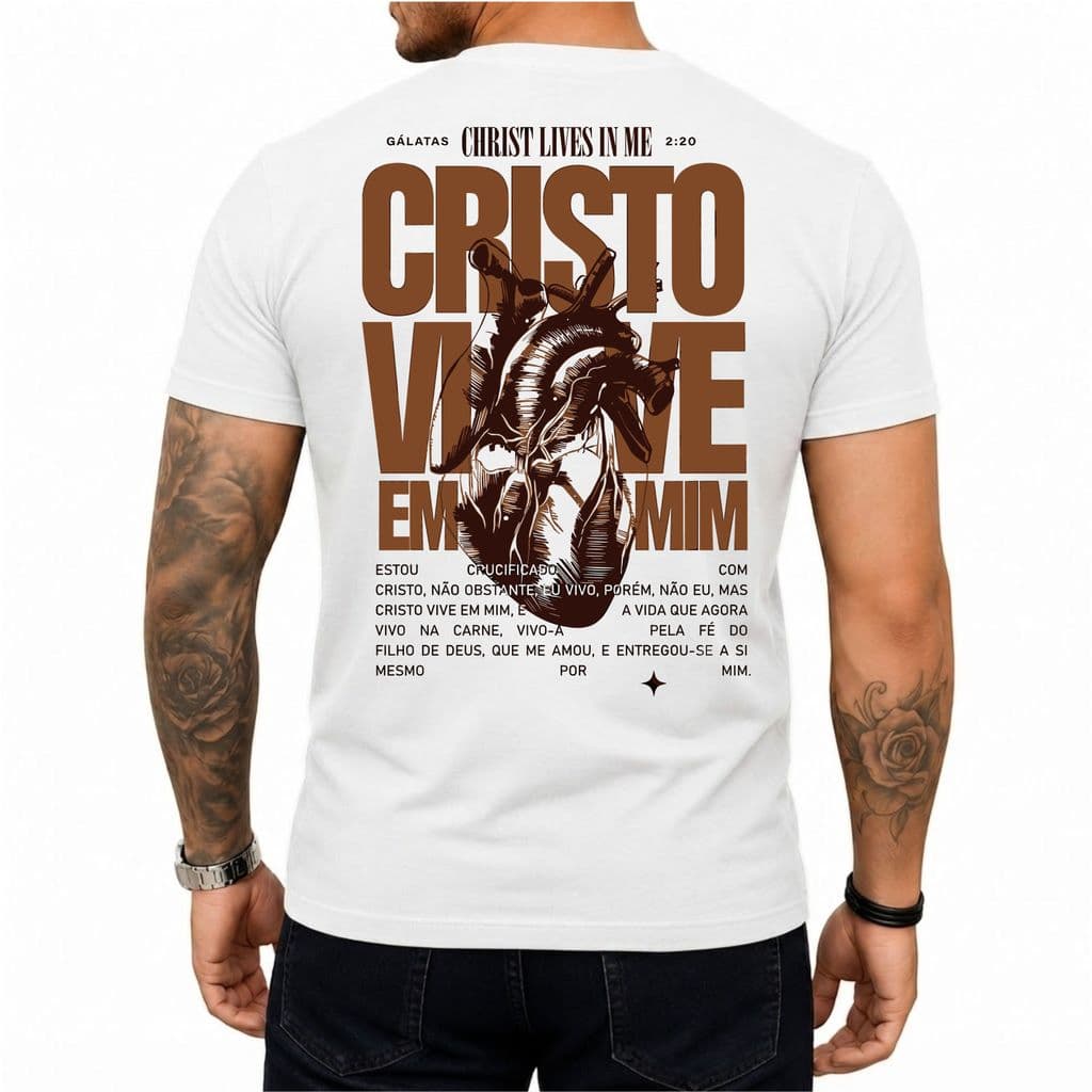 Camiseta Premium Básica Estampa Cristo Vive em Mim T-shirt Camisa 100% Algodão treino e dia adia