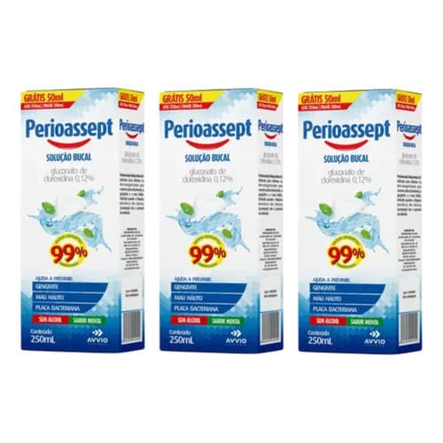Kit 3x Perioassept Sem Álcool Antisséptico Bucal 250 Ml