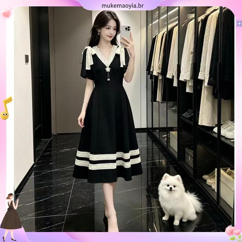 Roupas femininas de tamanho grande cobrindo carne mais magro olhar novo estilo solto saia elástica de manga curta estilo