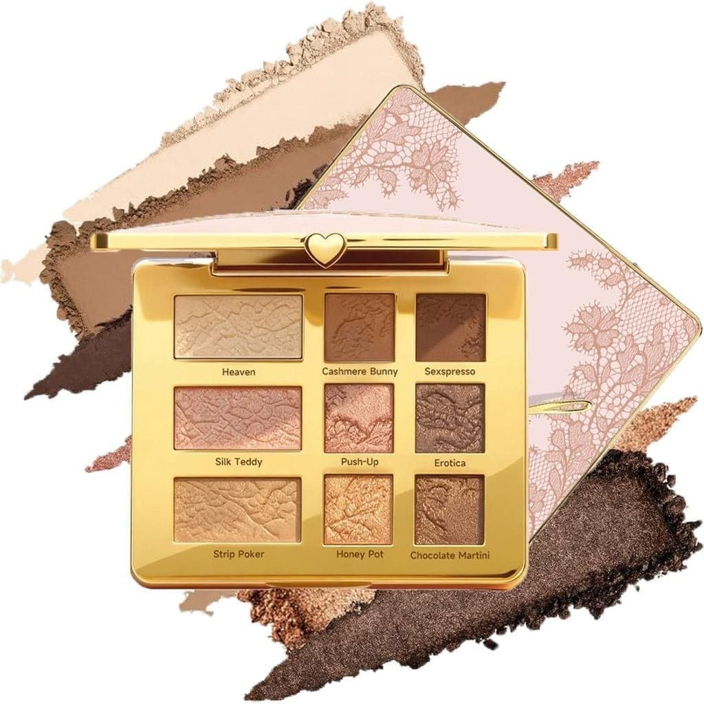 Paleta de Sombras - 9 Tons Neutros, Fórmula de Manteiga de Coco, Acabamento Aveludado Fosco e Cintilante, Longa Duração,