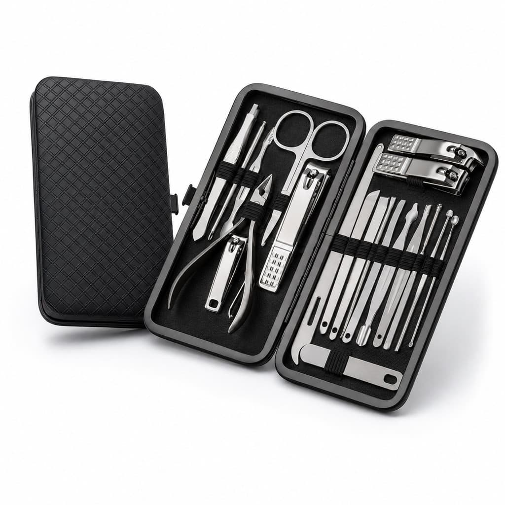Kit Manicure Premium 19 Peças Aço Inoxidável Estojo Compacto para Cuidados das Unhas