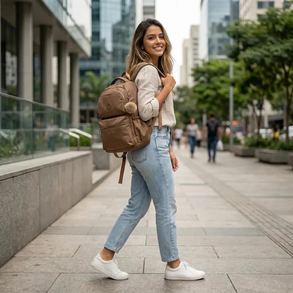 Mochila Reforçada Estilosa Nylon Bolsa Escolar Pompom Femi