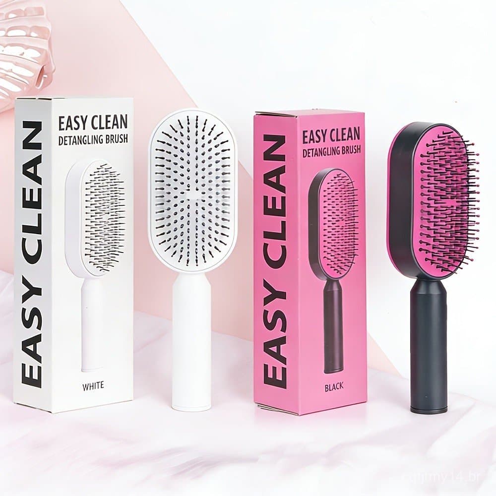 1 unidade de Escova Desembaraçadora Press-to-Clean – Escova de Cabelo de Fácil Limpeza com Pontas de Massagem, Anti-Nós