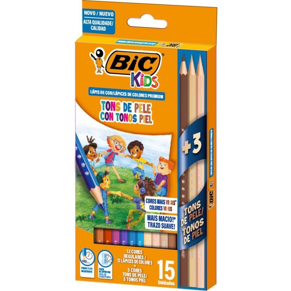 Lapis de COR Sextavado BIC KIDS 12 COR+3 TONS de Pele PCT.C/06