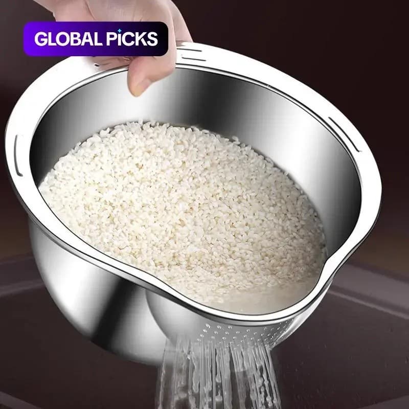 Escorredor de Arroz em Aço Inoxidável, Cesto de Drenagem para Lavar Arroz, Frutas e Vegetais, Utensílios de Cozinha para