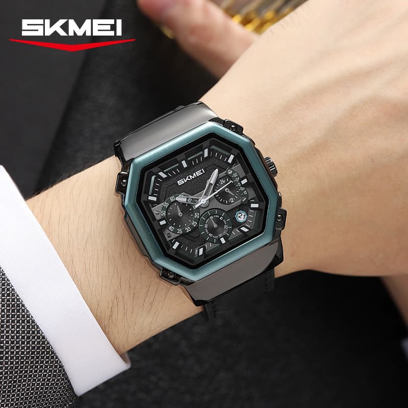 Relógio masculino equipado com três mostradores pequenos e seis ponteiros, multifuncional, Casual empresarial, com calen