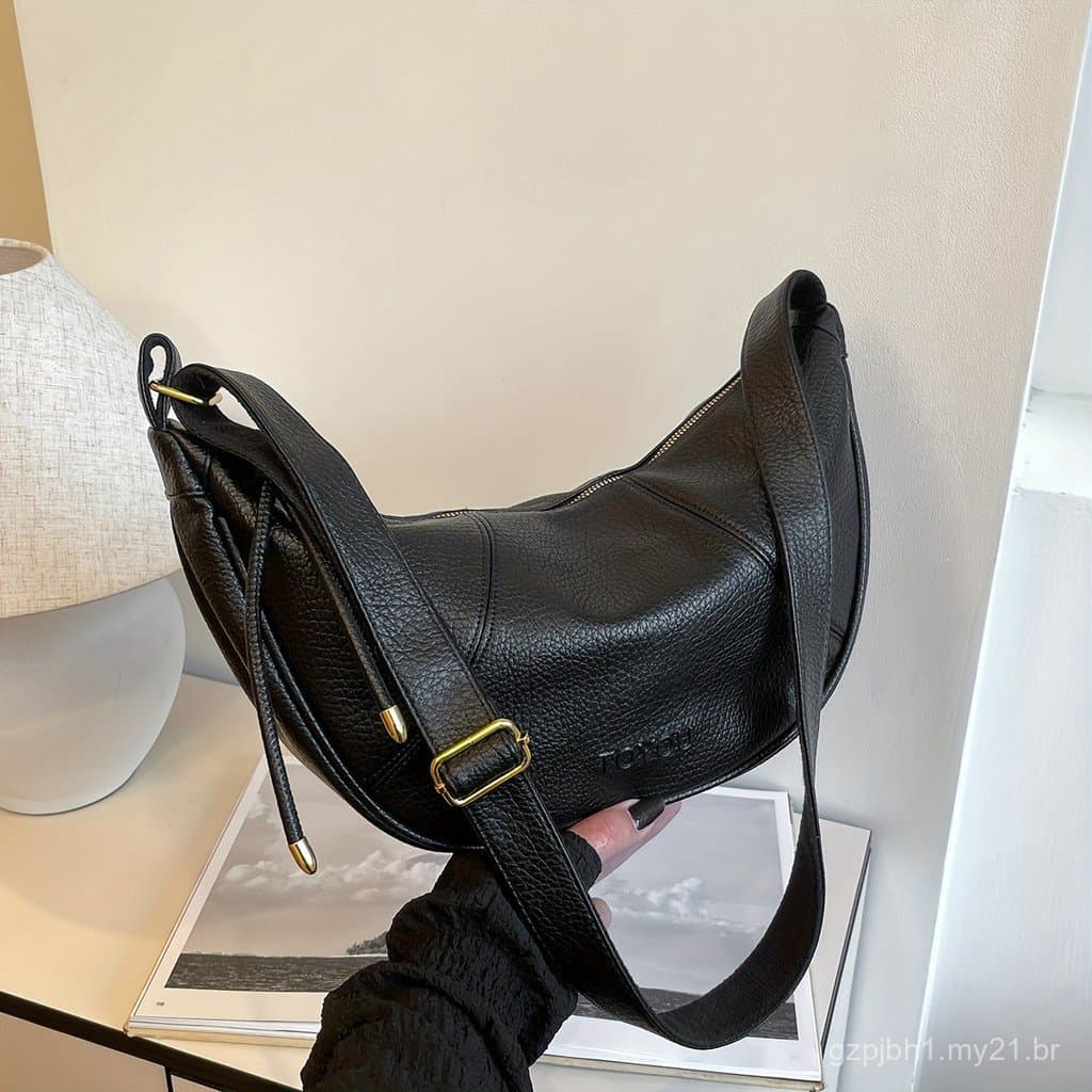 Elegante Bolsa Transversal Preta em Forma de Lua Crescente para Mulheres - Alça Ajustável, Resistente a Arranhões, Perfe